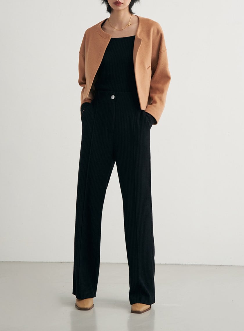 坑條親膚針織長褲